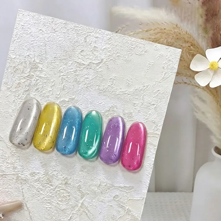 

QAZIXU 1/6 pcs Silver Glitter Bubble Cat Eye Gel Polish Sparkle Bubble Effect Soak Off UV LED Semi Permanent Nail Art Summer
