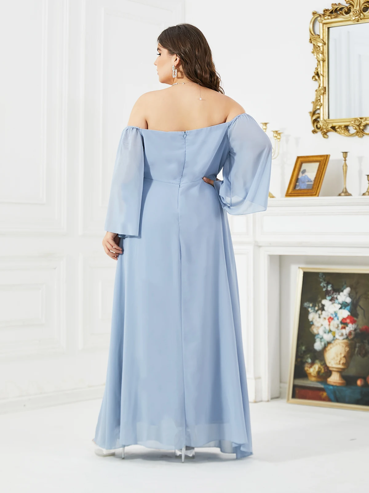 Plus Size Women Party Dresses Elegant One-shoulder Applique Long Dresses 2023 Wedding Guest Evening Dress Large Size Solid Color