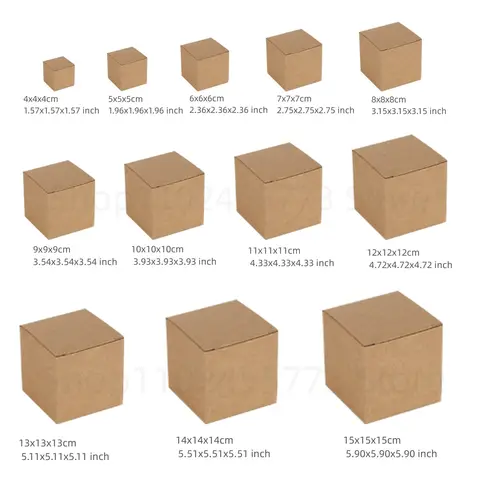 50/100pcs Square Kraft Paper Box 4-15cm Black White Brown Kraft Cardboard Packaging Gift Box for Wedding Candy Party Favor