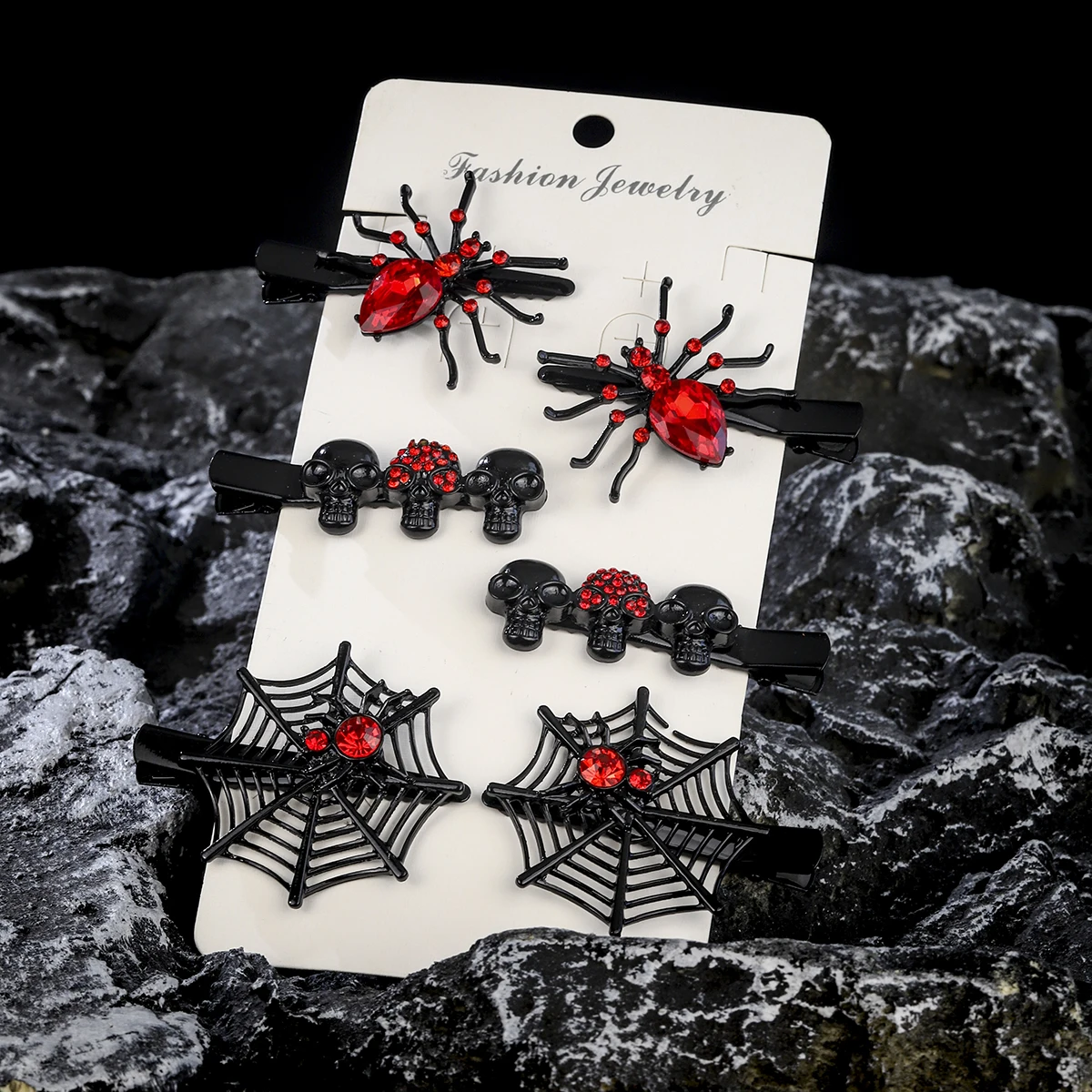 Halloween Accessories Gothic Black Red Crystal Spider Hair Clips for Women Rhinestone Hairclips Girls Hairpins Jewelry Gift