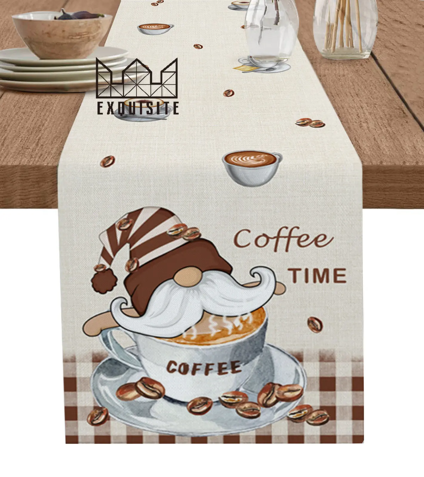 

Coffee Dwarf Coffee Beans Table Runner Wedding Holiday Party Dining Table Cover Cloth Placemat Napkin Home Kitchen Decoration