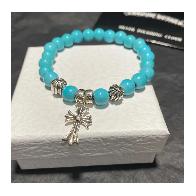 

Бирюзовый браслет с крестом и бусинами, новый женский браслет в стиле легкой роскоши, парное украшение для влюбленных, подарок для девушки
