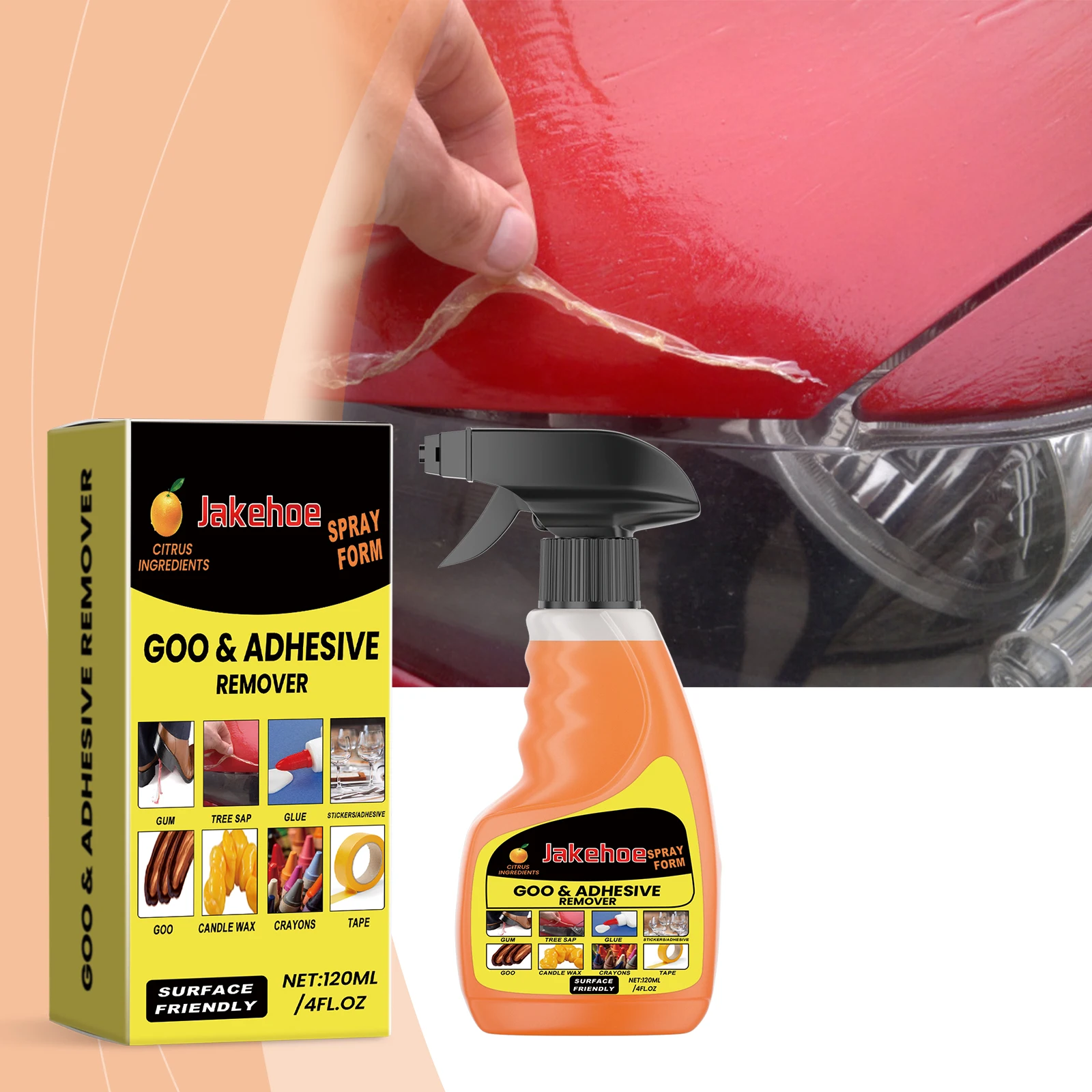 Jakehoe All Purpose Adhesive Glue Remover Sticky Residue Remover Spray Auto Car Sticker Car Glass Label Cleaner Adhesive Glue S