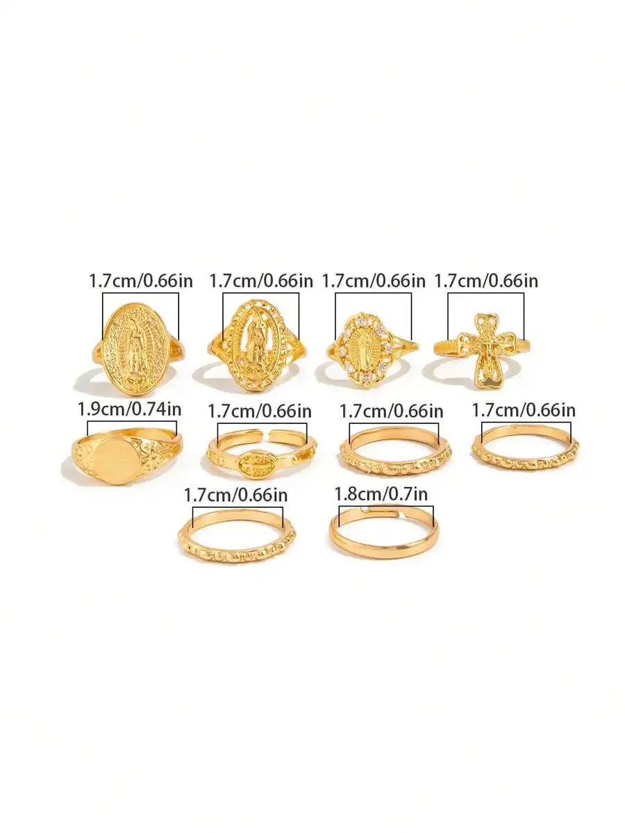 

10pcs Punk Style Cross Virgin Mary Rhinestone Knuckle Rings Set For Daily Party Street Wear