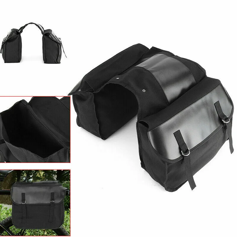 Motorcycle Touring Saddle Bag Black Canvas Waterproof Panniers Motorbike Luggage