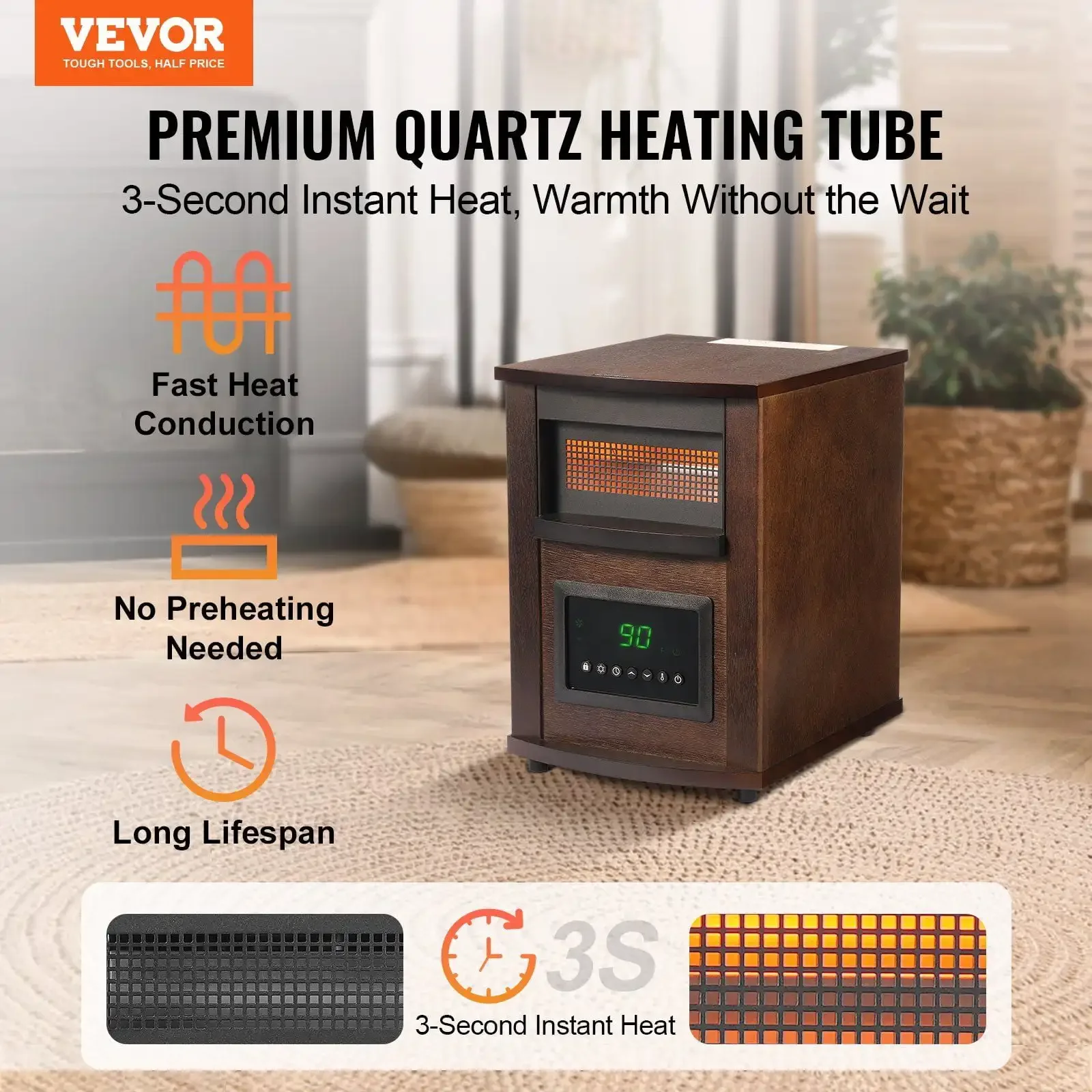 Infrared Heater, 1500W Remote Control Electric Space Heater, LED Patio Heater w/ 3 Speeds & Timer & Overheat