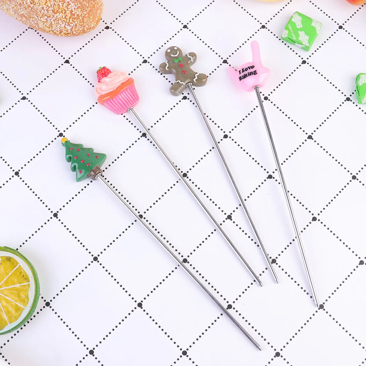 

4Pcs Cake Tester Pin Stainless Steel Baking Tool Bread Biscuit Muffin Cupcake Baking Probe Indicator Anti-Slip Grip