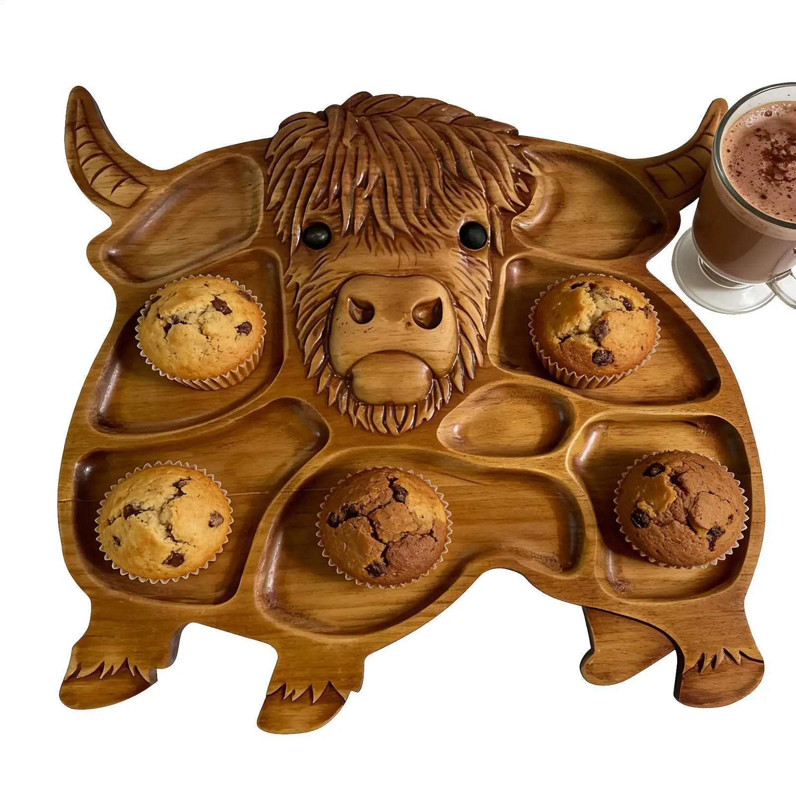 Kuhförmiges Charcuterie-Brett aus Holz, Kaufliegen-Servierplatte für Snacks, Obst, Fleisch, Käse, für Zuhause, Partys, Bankette und Familientreffen