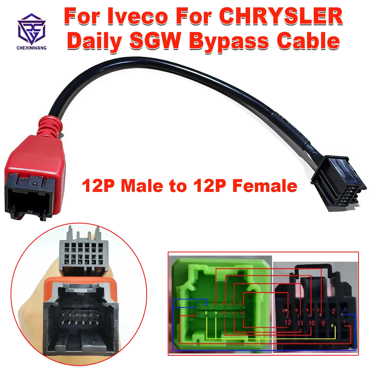 Cabo de Bypass para Iveco Daily SGW para CHRYSLER, Adaptador de Conector Macho 12P para Fêmea 12P