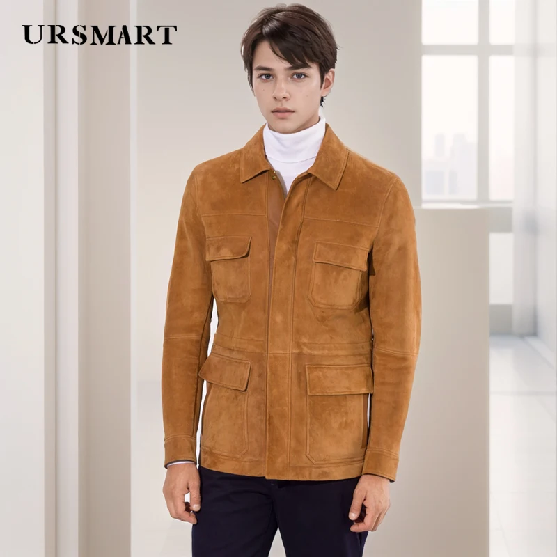 Classic Multi Bag Suede Men's Jacket 2024 Autumn/Winter New Fashion Casual Leather Customized Short Coat for Men