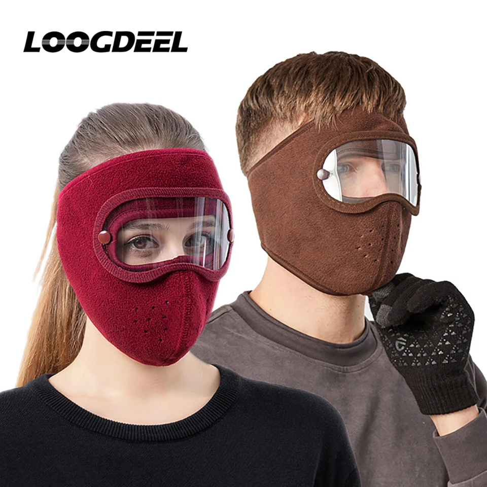 LOOGDEEL Winddichte, warme Ski-Fahrradmaske, Winter-Fleece-Gesichtsschutzkappe mit Schutzbrille, beschlagfrei, atmungsaktiv, Sport-Sturmhaube, Unisex