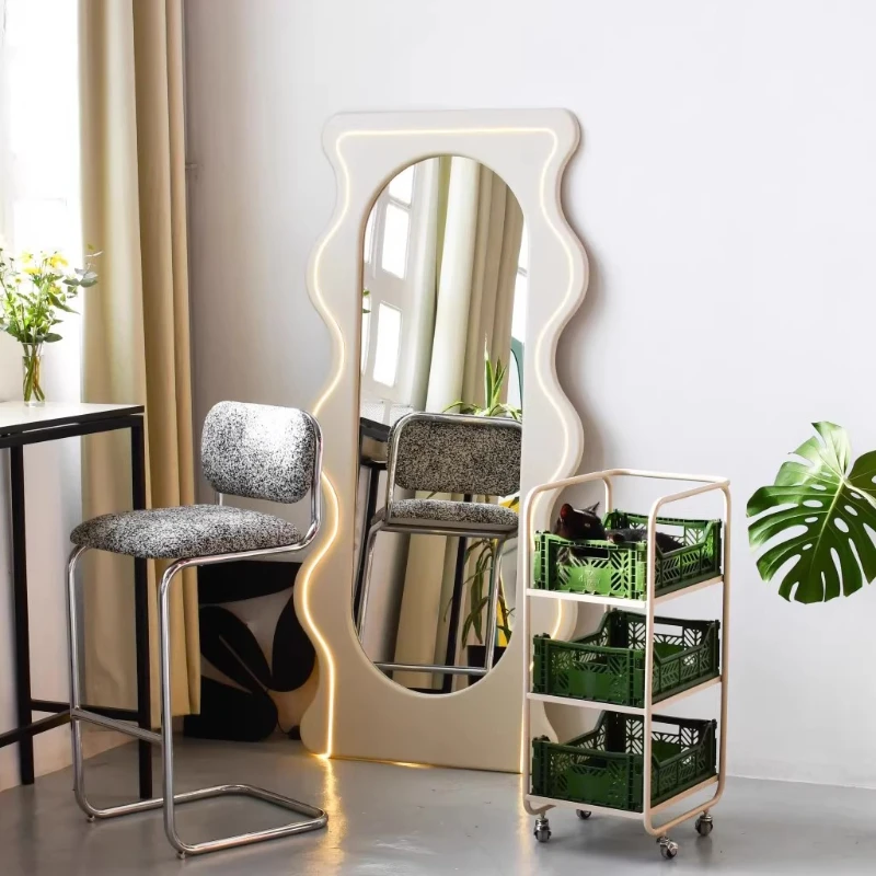 

Cream wind wavy light full mirror LED light with oval wall