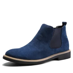 Autumn Winter Chelsea Boots Men British Style Suede Leather Shoes Men Slip on Casual Ankle Boots Men Big size 46 bota masculina