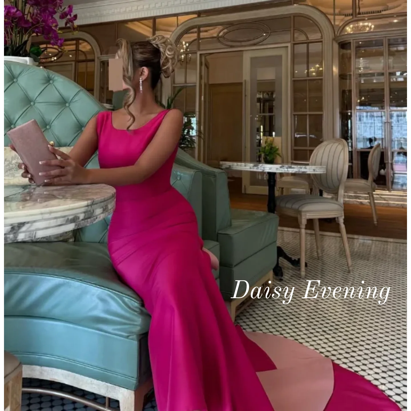 

Customized High Quality Prom Dress Ankle Length Court Train Backless Evening Dress O-neck Sleeveless Mermaid Wedding Party Gowns