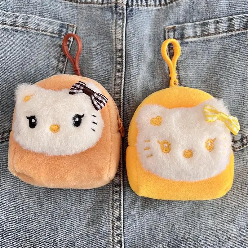 Sanrio HelloKitty Cat Plush Coin Bag Cute Cartoon Money Change Pouch Lovely Plush Coin Purse Earphone Bags With Keychain Pendant