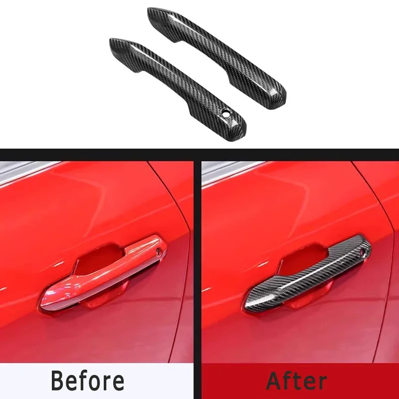 

For Ford Mustang Real Dry Carbon-fiber door handles fuel tank cap decorative rings shark fin antenna covers are 2024 Accessories