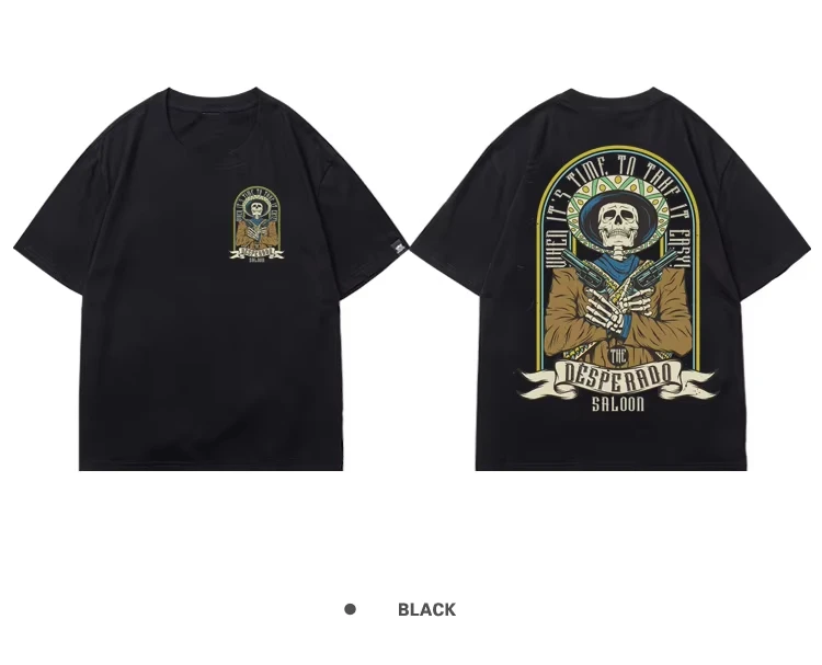 

Western Mexico Denim Wild Wilderness Red Redemption American Retro Skull Cotton Short Sleeve T-Shirt Harajuku Oversized T Shirt
