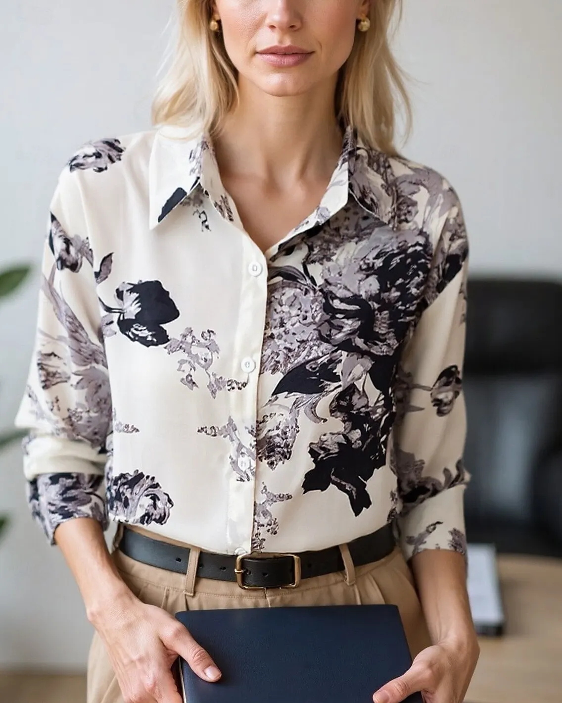 Women's Blouse Tops Floral Color Block Elegant Daily Stylish Long Sleeve Shirt Collar Regular Tops Work Daily Buttons Print