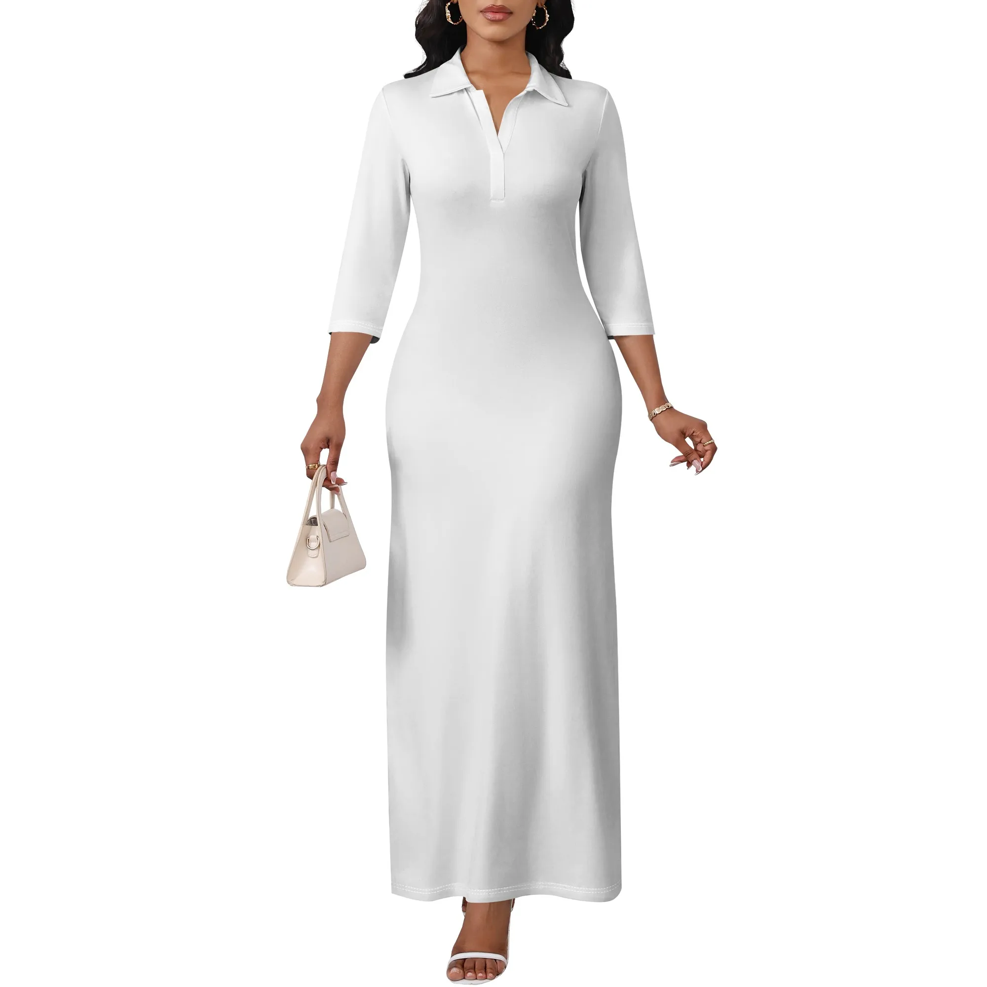 長袖セータードレスラップVネックセクシードレスカジュアルボディコンスリットカクテルパーティードレス