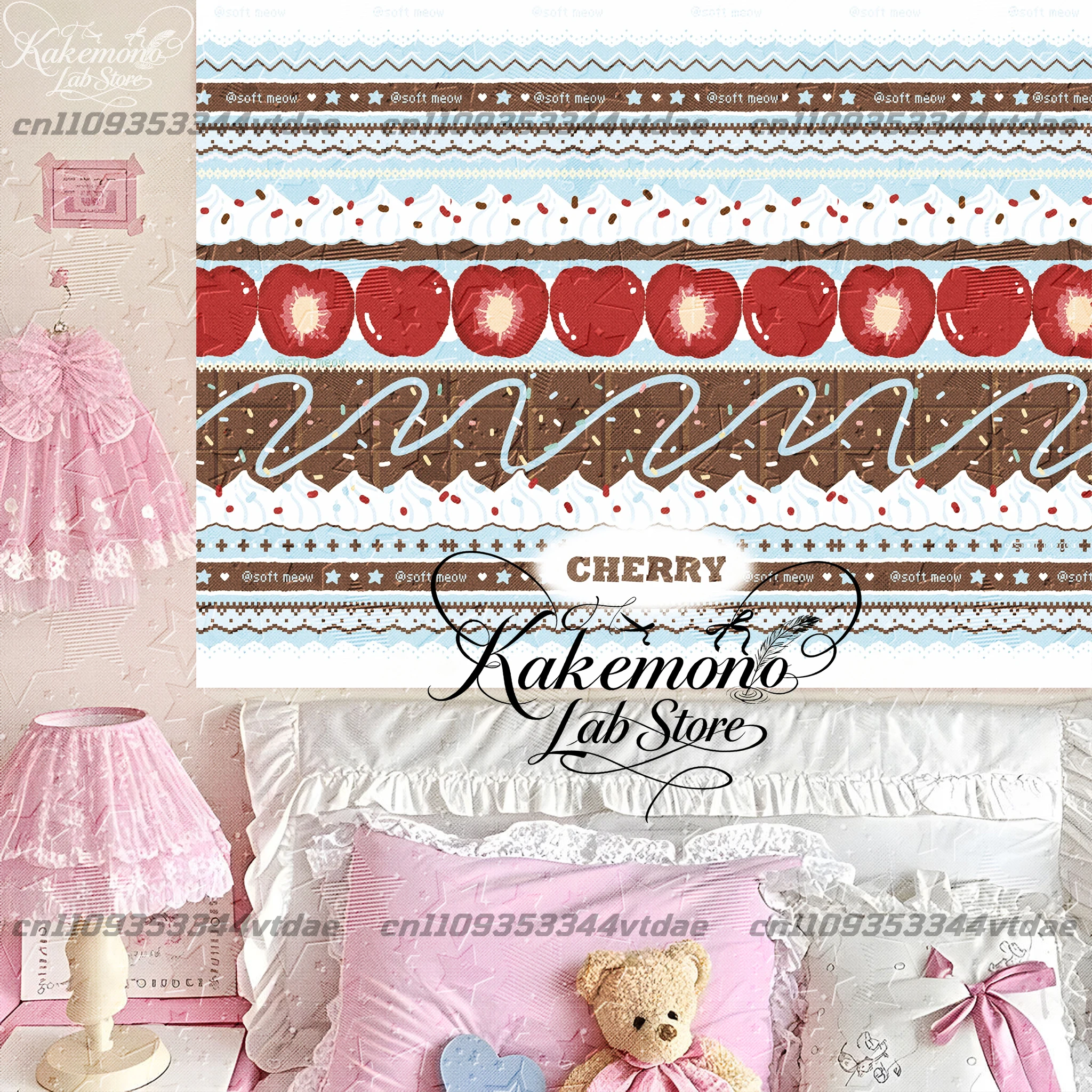 Mint Chocolate Apple Tapestry Sweet Dessert Striped Wall Hanging Kawaii Aesthetic Bedroom Backdrop Cloth Home Decor