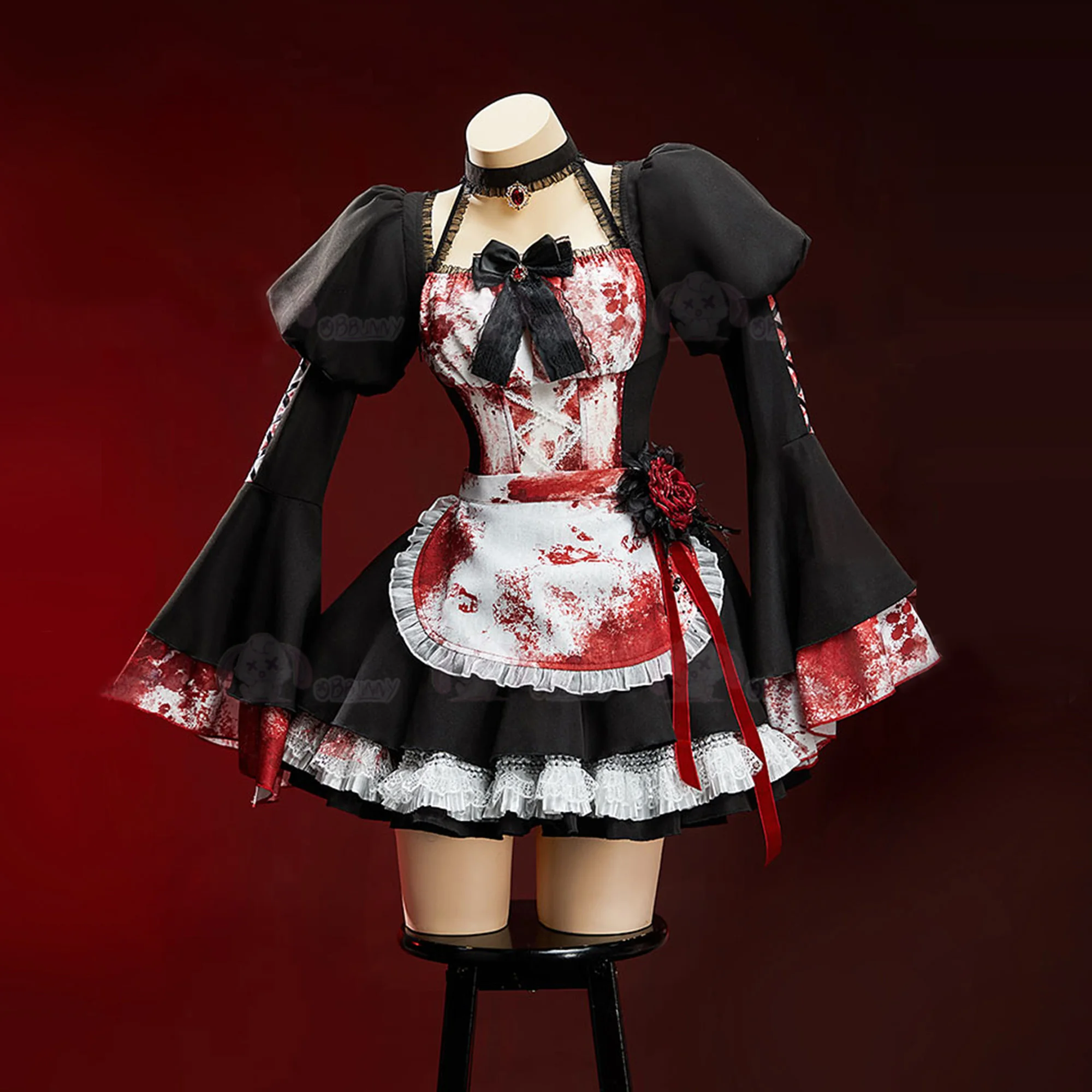 Maid Cosplay Costume Women Dark Gothic Lolita Black Flared Sleeves Maid Dress Sexy Maid Uniform Halloween Carnival Party Clothes