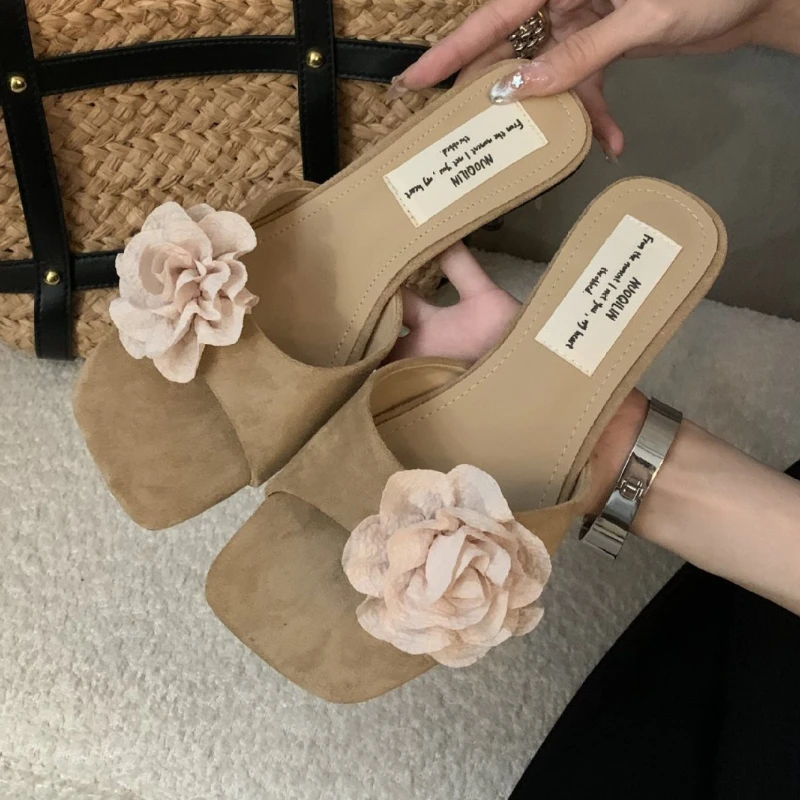 

Цветочные модные тапочки на низком каблуке, женские элегантные шлепанцы с квадратным носком, модельные туфли, новые летние модные сандалии, женские Zapatos De Mujer