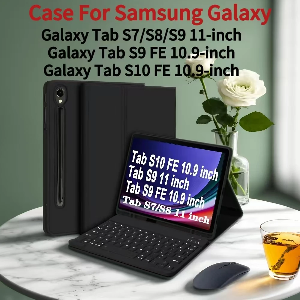 

Чехол для Samsung Galaxy Tab S7 S8 S9 11 дюймов, чехол для клавиатуры для Samsung Galaxy Tab S9FE S10 FE 10,9 дюйма с держателем для ручек