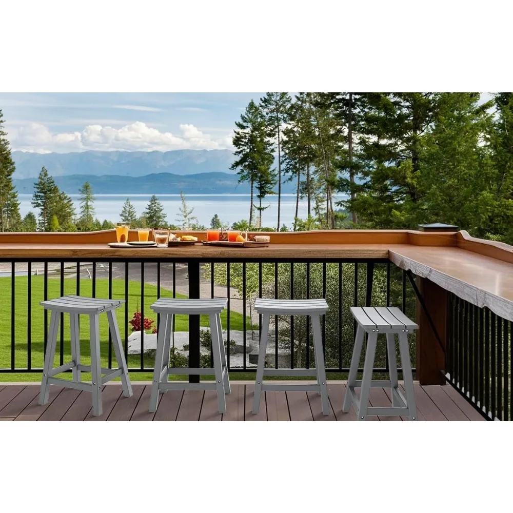 Wetterfeste Barhocker für den Außenbereich, 61 cm, wasserdichte HDPE-Stühle mit Fußstütze, langlebige Barhohe Sitzgelegenheiten für Terrasse