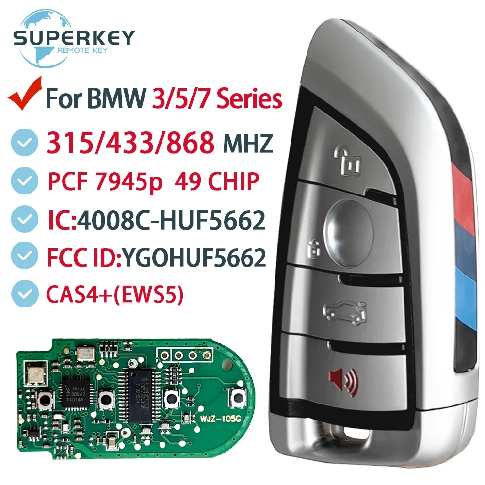 YGOHUF5662 Uncut Insert Smart Card Keyless Entry CAS4+ FEM System Remote Car Key 4 Button For BMW F 3/5/7 Series X5 X6