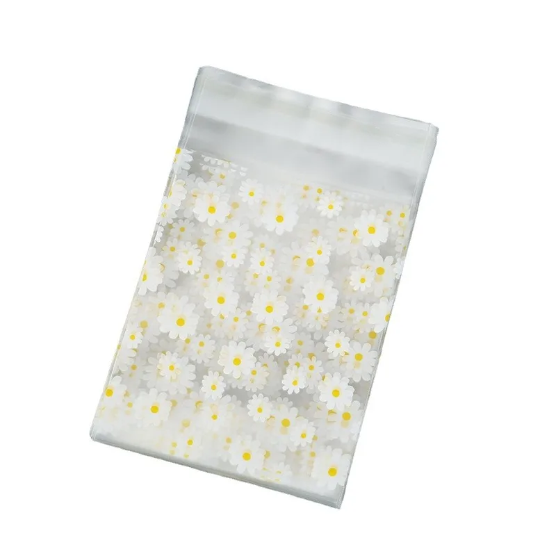 50 Stück kleine Gänseblümchen-Geschenktüten aus Kunststoff, durchsichtige Aufbewahrungs-Einkaufstasche mit Weihnachten, Hochzeit, Party, Keksbeutel, Verpackungsbeutel – Detail 4