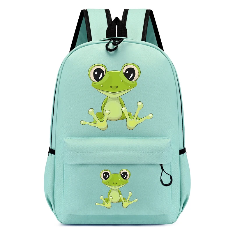 Mochila Escolar con estampado de rana de dibujos animados para niños y niñas, bolso de mano Kawaii para guardería