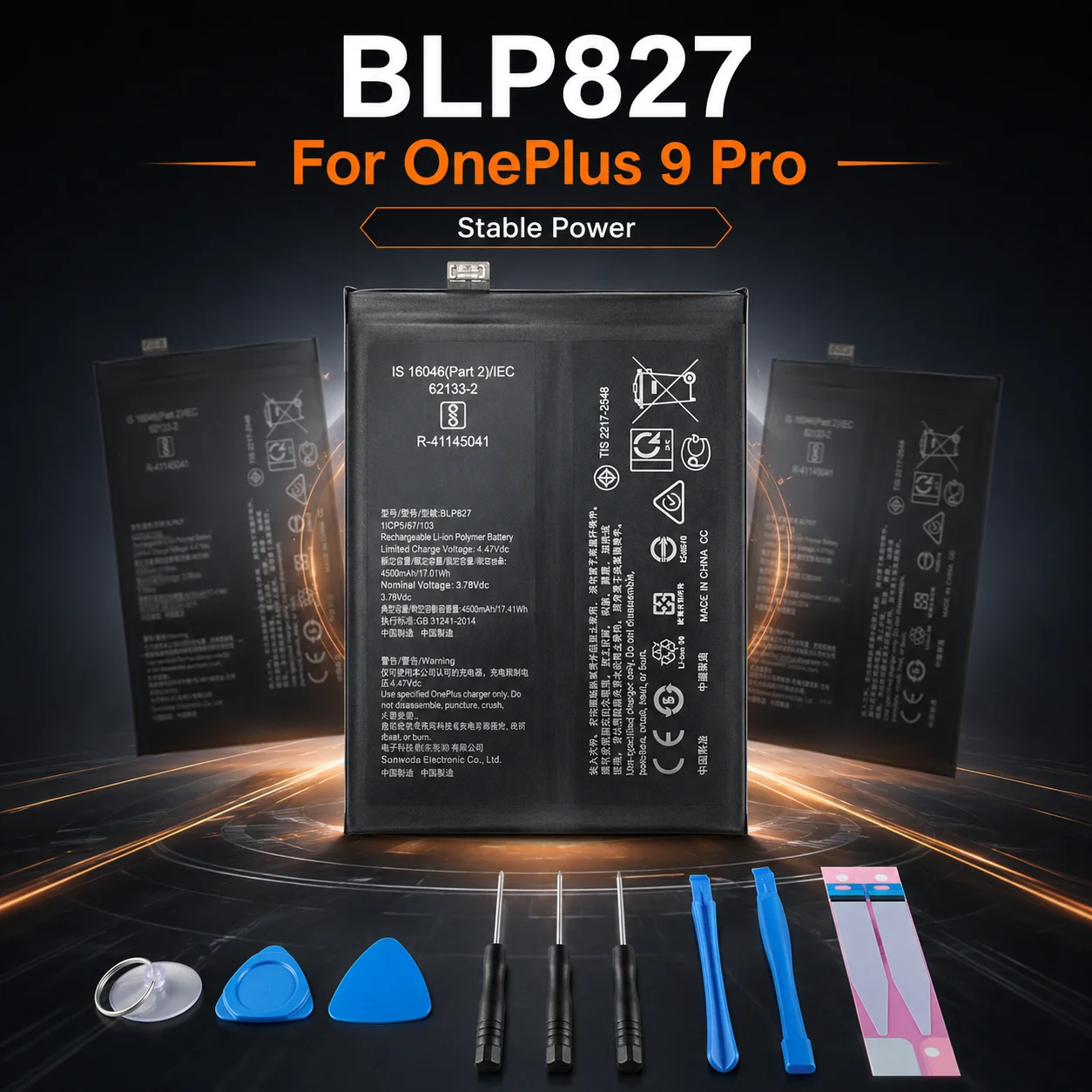 High Capacity 4500mAh Internal Battery BLP827 for OnePlus 9 Pro Replacement Power Cell with Free Tool Kit