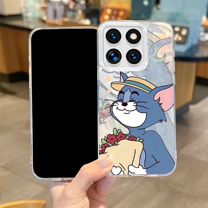 Cartoon Tom and Jerry Feather Yarn Gradient Phone Case For Xiaomi Poco X6 X3 F6 M6 M4 Pro C61 13T 11 Lite Shockproof Matte Cover