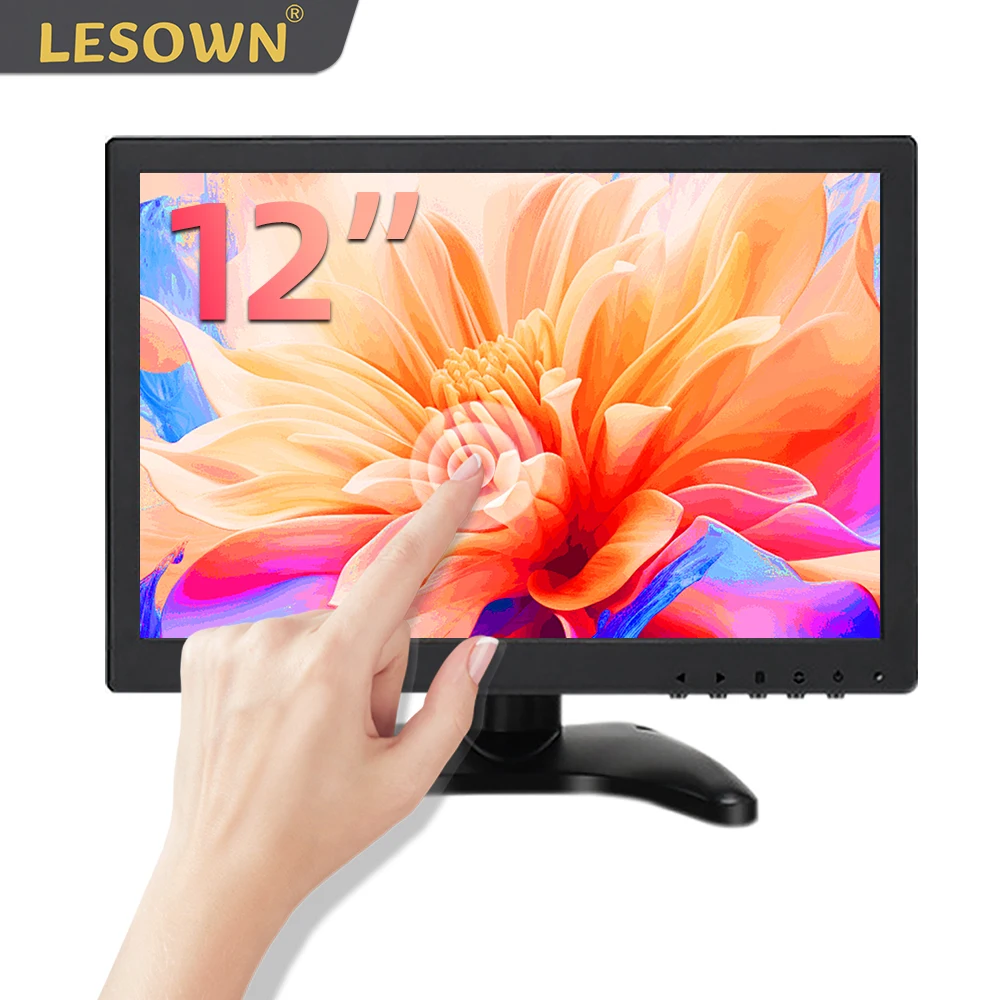 LESOWN Small Industrial Monitor 12 inch 1280x800 IPS LCD Screen VGA HDMI AV VESA Wall Mountable External Portable Display for PC