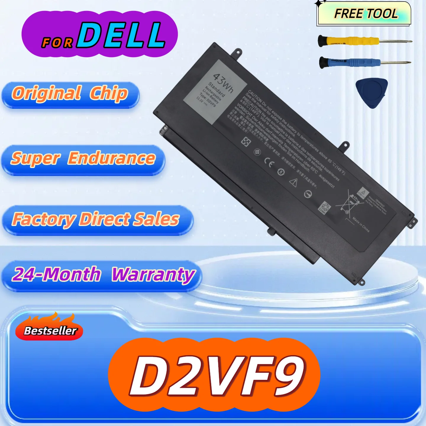 

D2VF9 Laptop Battery for Dell Inspiron 15 7547 7548 7549 Vostro 14 5459 0PXR51 PXR51 4P8PH YGR2V 0YGR2V Free Tool + 24M Warranty