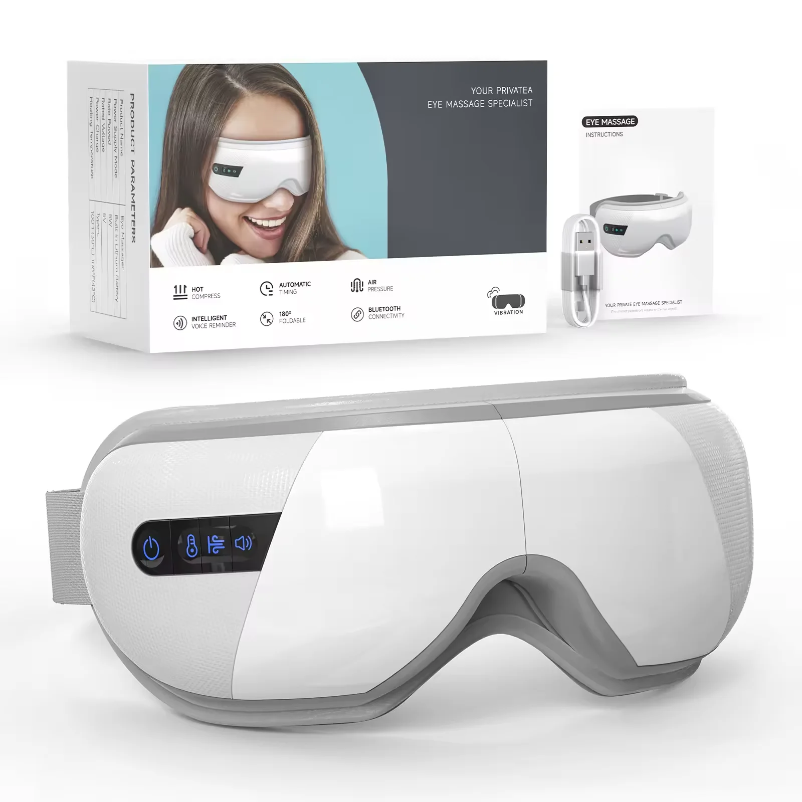 Smart 3D Airbag Vibration Heated Eye Massager Eye Care Instrument With Bluetooth Eye Massage Music Relax Migraines Sleep Improve