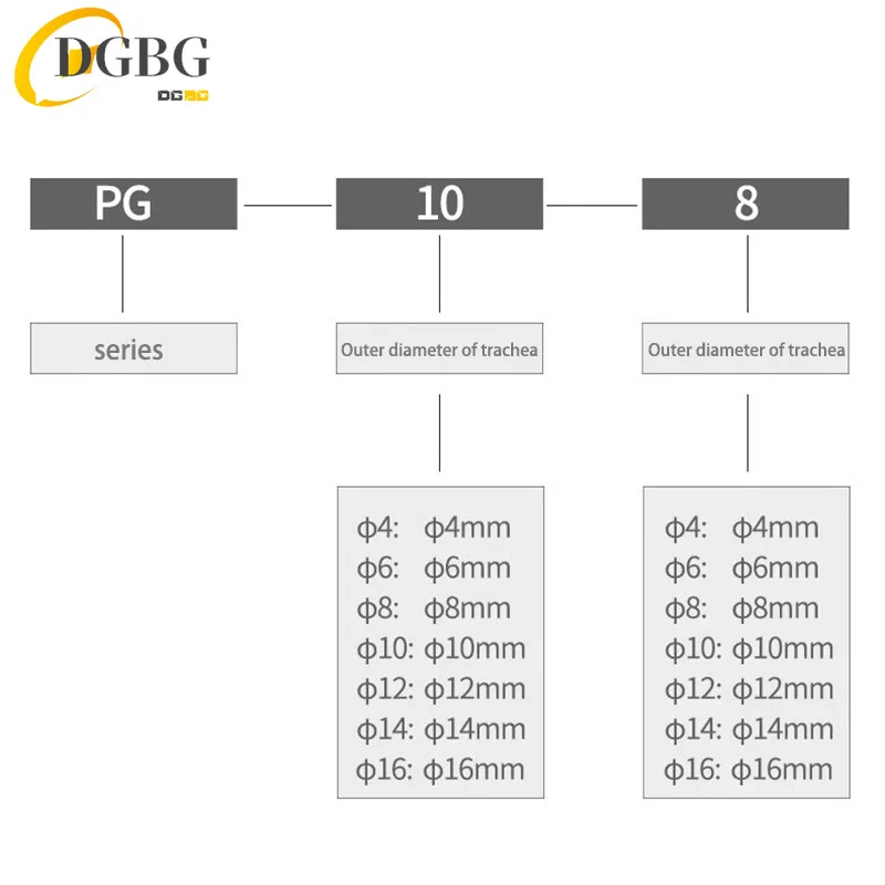 PG6-4 8-4 8-6 10-6 10-8 12-8 12-10mm conector reductor de unión recta empuje neumático para conectar accesorios de aire para tubo 4 6 8 10 12mm