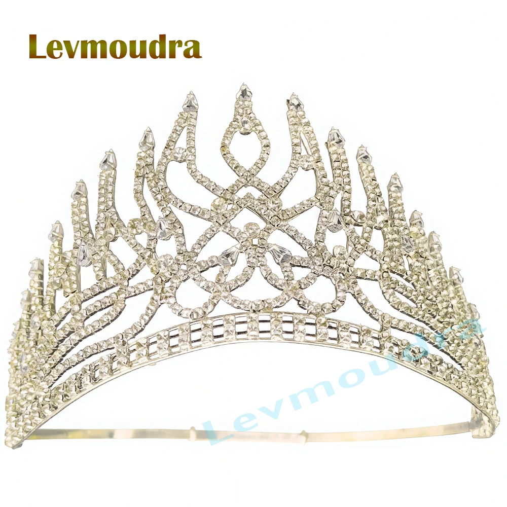 

Levmoudra Baroque Queen Crystal Tiara Crown For Women Party Vintage Bridal Princess Blue Rhinestone Crown Hair Dress Accessories
