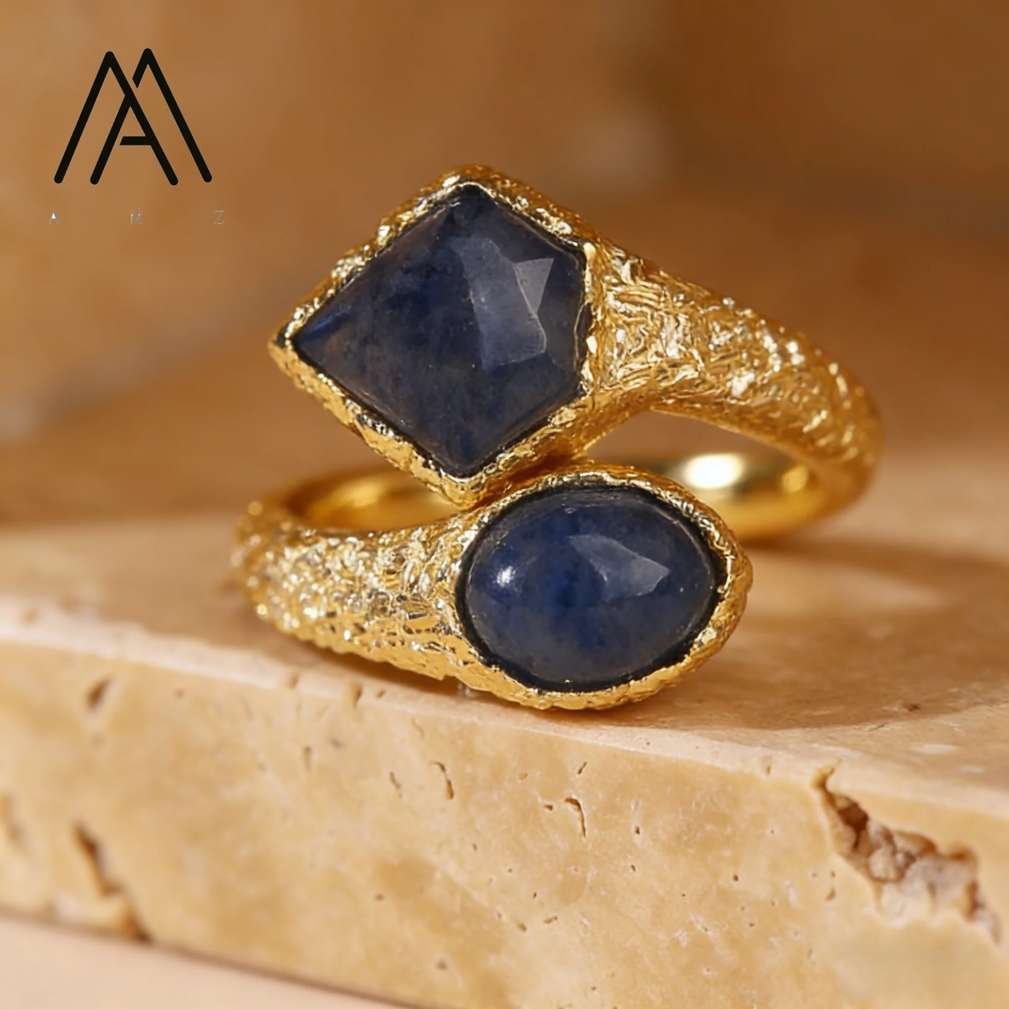 

Classic Natural Lapis Citrine Ring Luxury-inspired Multi-color Gemstone Jewelry Adjustable Open-Closing Ring Women's Daily Wear