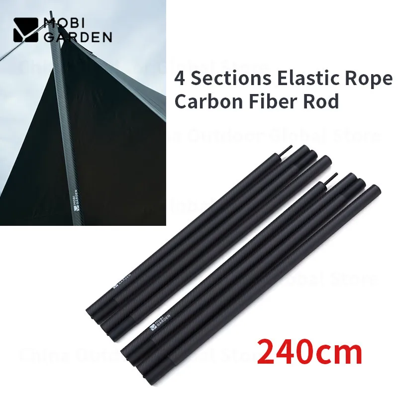 MOBI GARDEN 240cm Carbon Fiber Canopy Pole 4 Sections Camping Awning Rod Portable Ultralight Support Pole Outdoor Tent Equipment