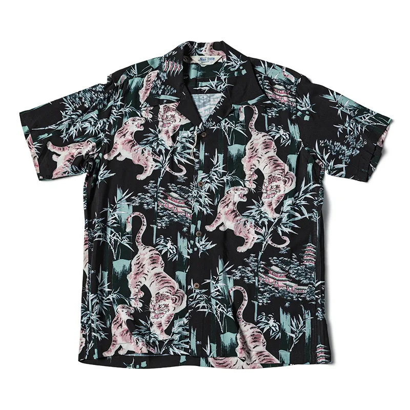NON_STOCK Ukiyoe bamboo forest tiger short sleeve shirt_Men's Hawaiian casual short sleeve shirt