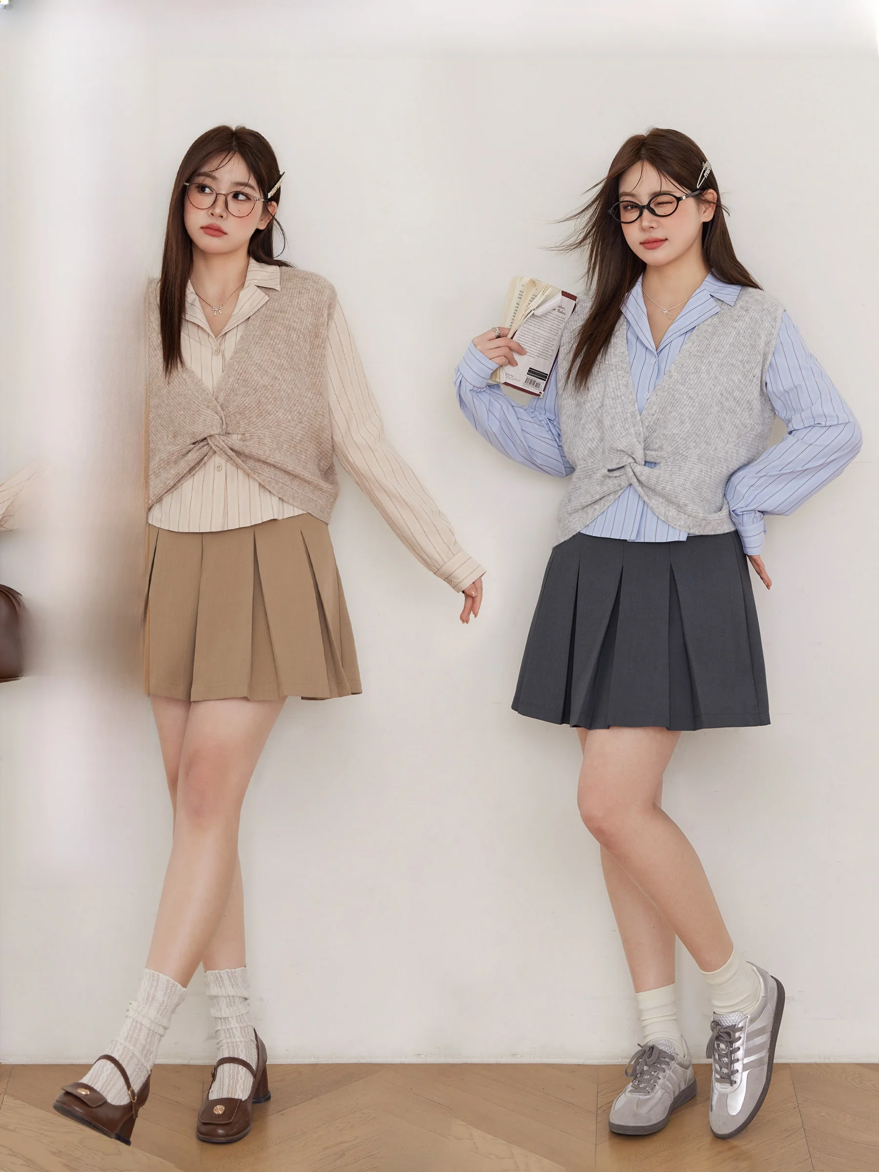 

Комплект из двух предметов: жилет и рубашка с длинным рукавом в полоску и цветовыми блоками от Juu Studio Salt System Clean Fit для полных женщин, для повседневной носки, стильный, но...