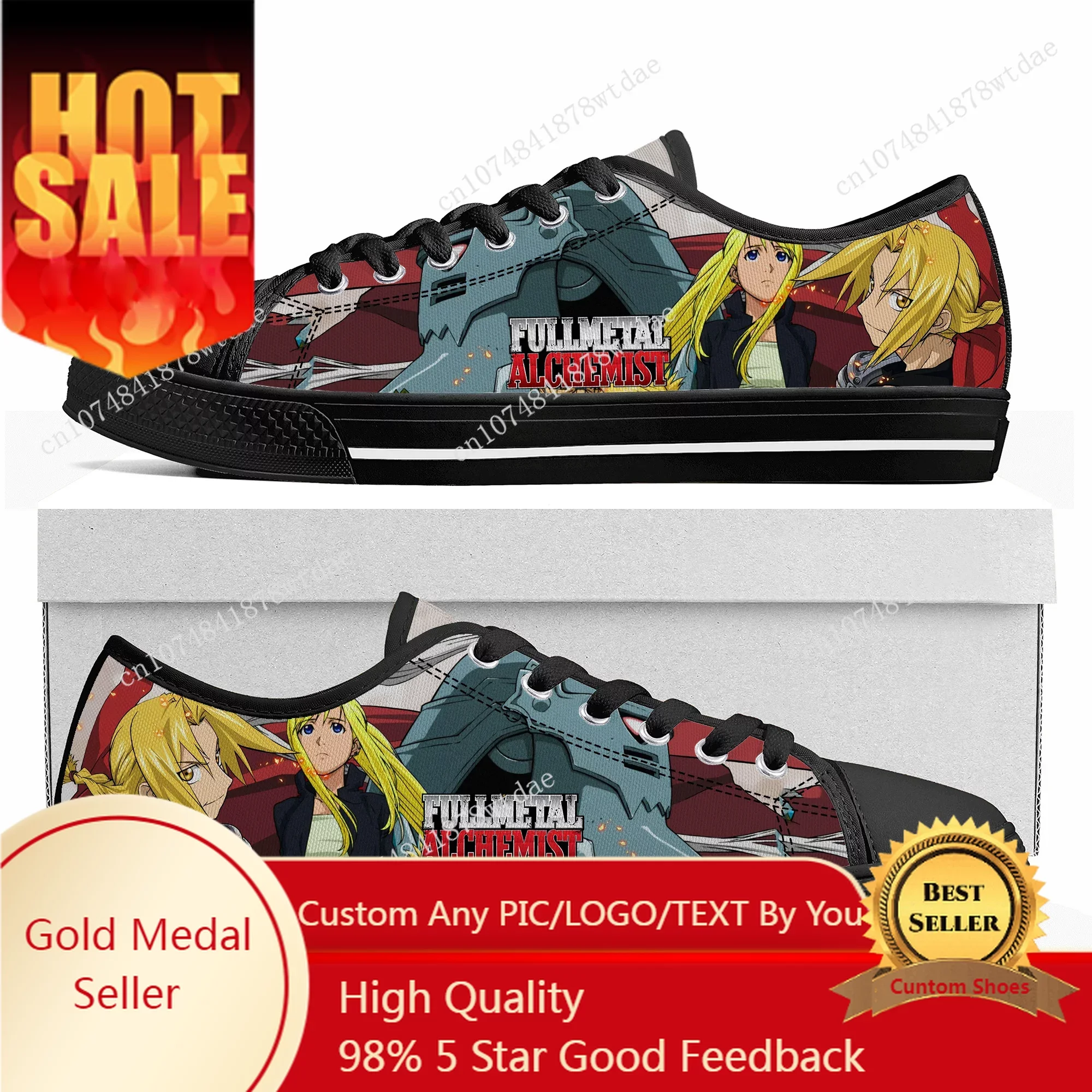 Fullmetal Alchemist Low Top Sneakers Women Mens Teenager High Quality Edward Elric Canvas Sneaker Casual Cartoon Customize Shoes