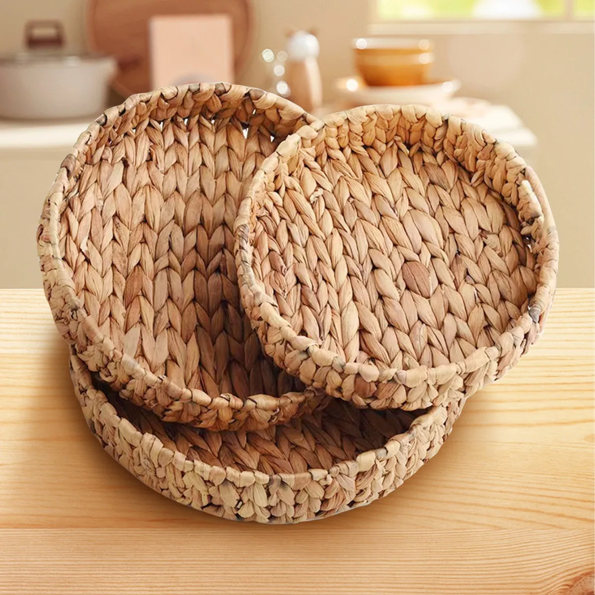 

Folding Rattan Storage Basket Set – Woven Natural Organizer for Bedroom, 1/2/3 PCS Boho Home Decor