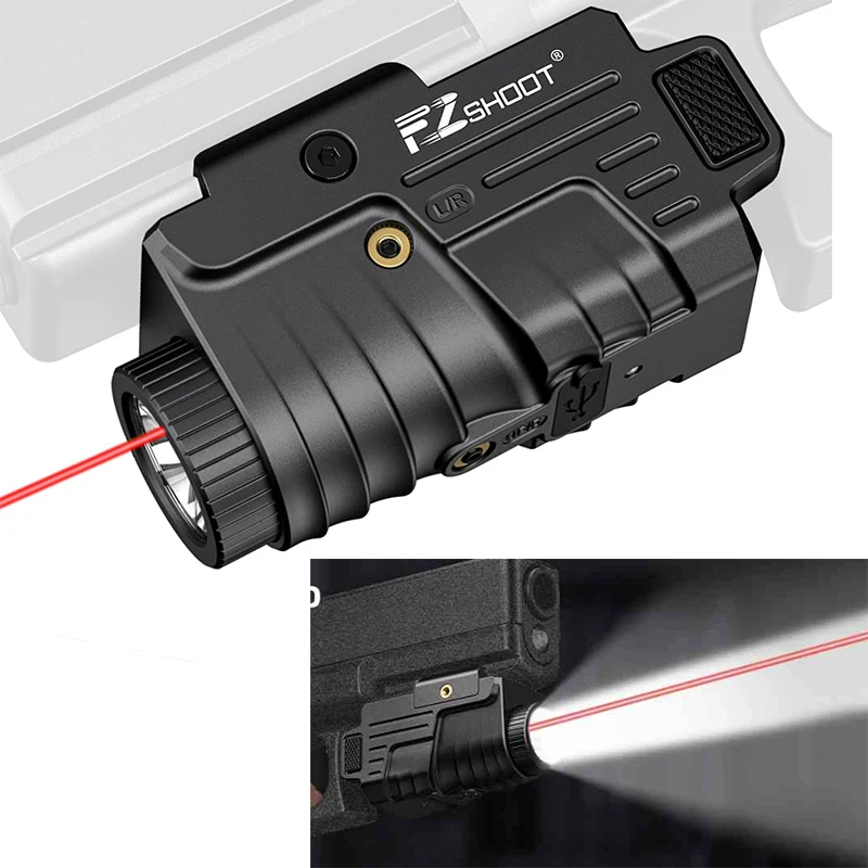 

EZshoot 800 Lumens Pistol Light Red Laser Combo Rechargeable Flashlight Slidable Rail Glock Picatinny Rail Tactical Beam