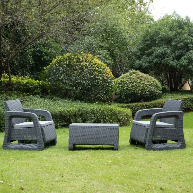 

Balcony PP Bistro Set 3-piece Outdoor Garden Sofa Chair Set with Coffee Table Garden Tables and Chairs for Patio