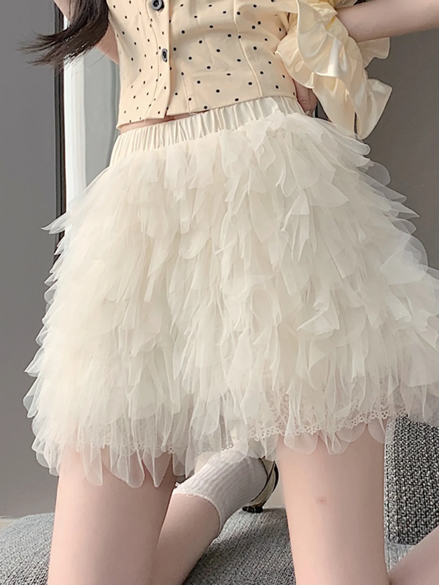 

Emily Clud Recommended Me Cake Skirt Women's Spring Summer Anti-Light A-Line Fluffy Skirt High Waist Casual Wear