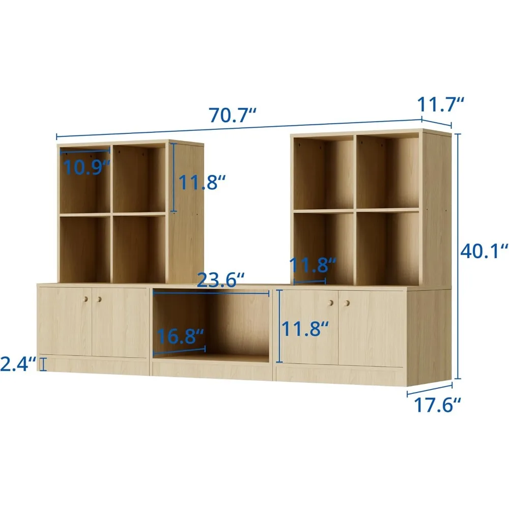 Combination Book Shelf, 3-Piece Bookcase Set with 8 Cubes and 4 Doors, Large Cube Storage Shelf for Living Room, Playroom