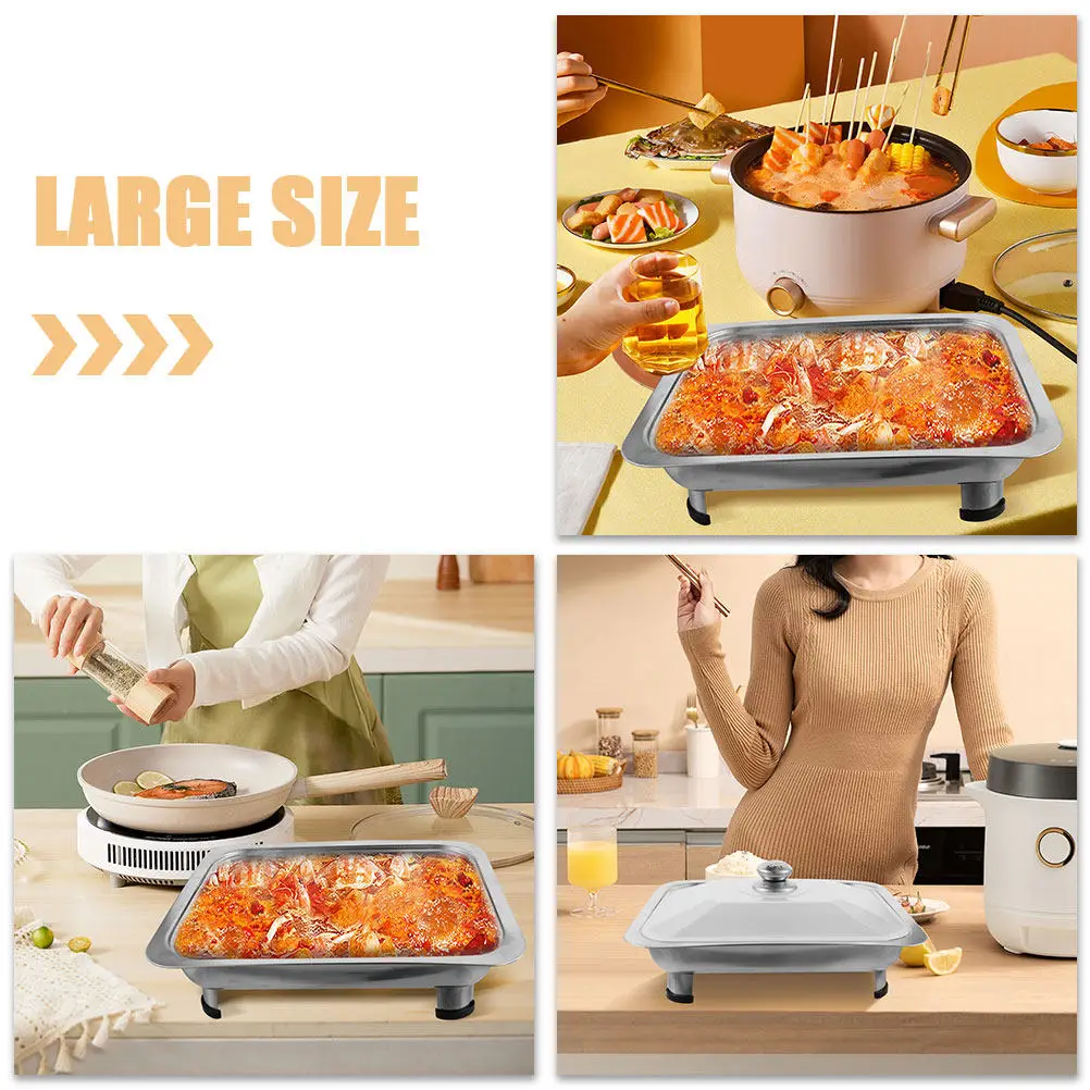 Stainless Steel Buffet Server Tray with Lid & Detachable Legs for Party Serving and Chafing Dish