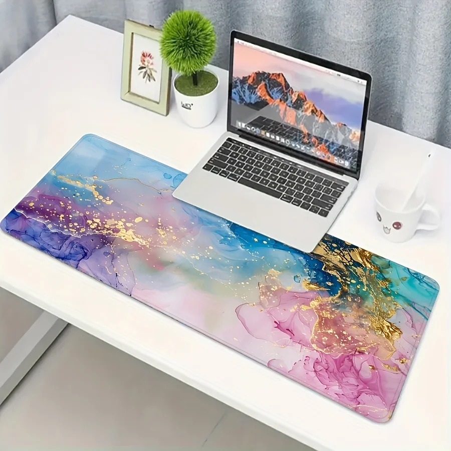 1-Pack Large Extended Gaming Mouse Pad with Golden Marble Design, Non-Slip Rubber Base, Water-Resistant Computer Keyboard Mat